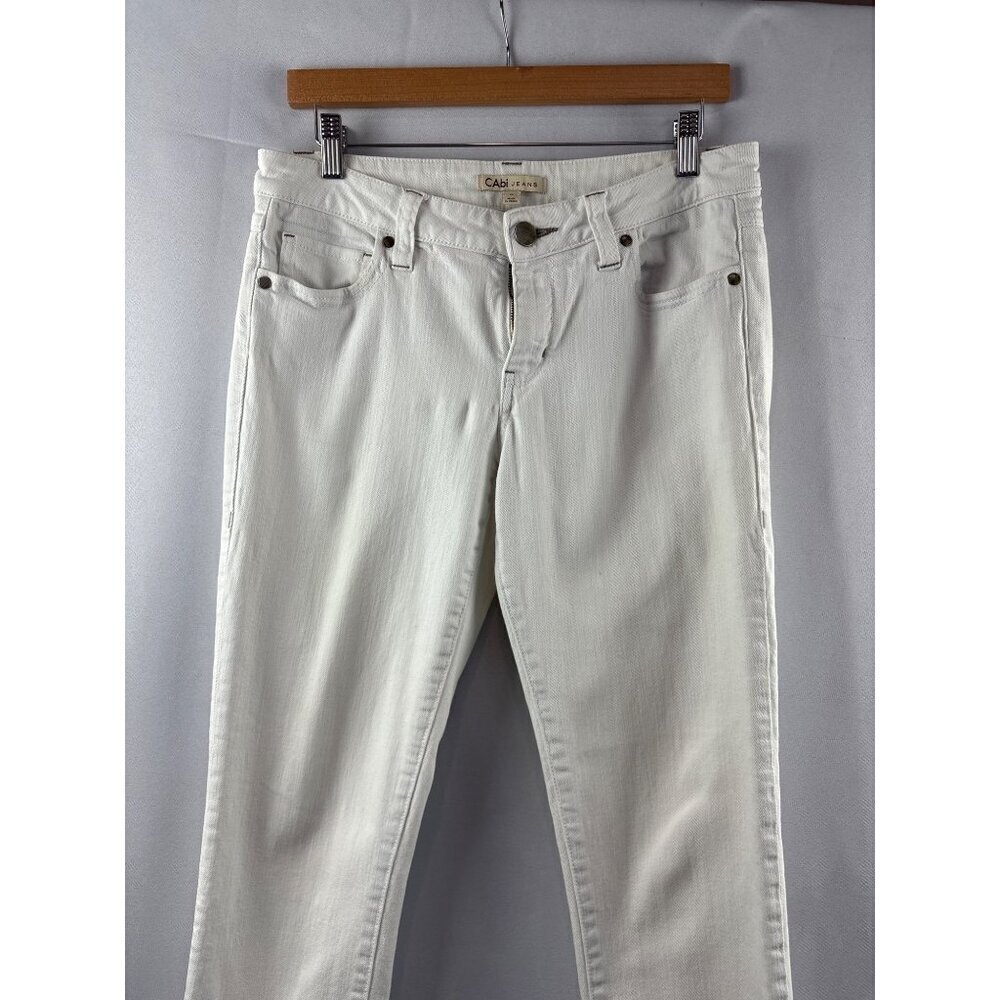 Cabi White Denim Jeans Womens Size 6 Embroidered Back Pockets Slim Fit